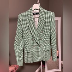 Zara blazer. Size small. Green and white, silver buttons.